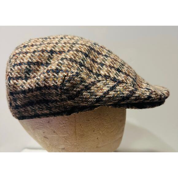 Pitlochry Tweed Herringbone Plaid Wool Baker Boy Hat Size Medium Vtg Golf - Picture 4 of 6